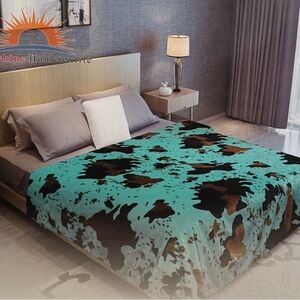 New king size soft Flannel Blanket 3 colors Cow print Black Brown turquoise 🐄